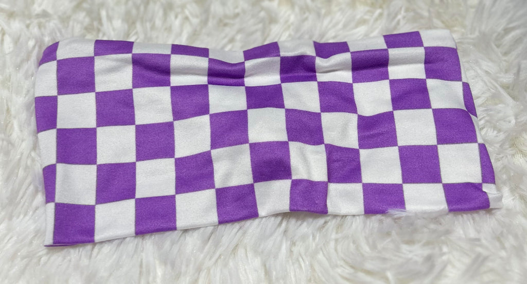 Lavender and White Checker Print Headband