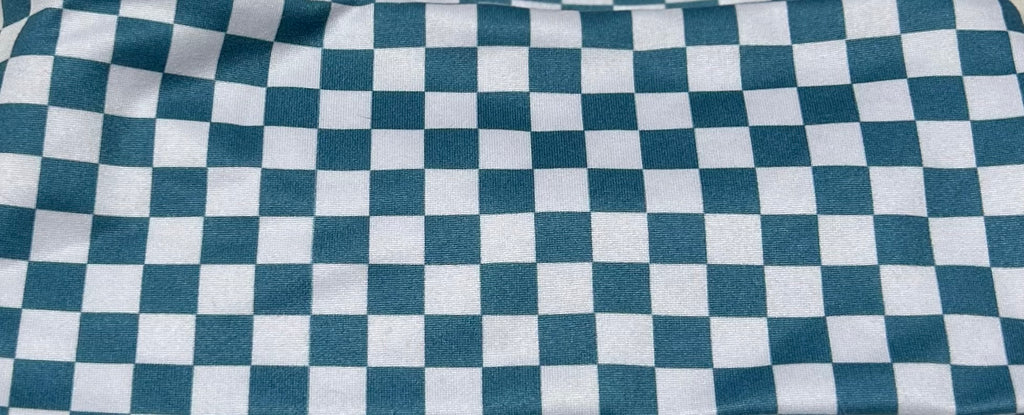 Teal and White Checker Print Headband