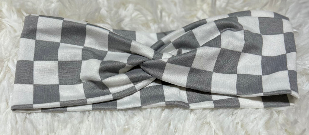 Gray and White Checker Print Headband