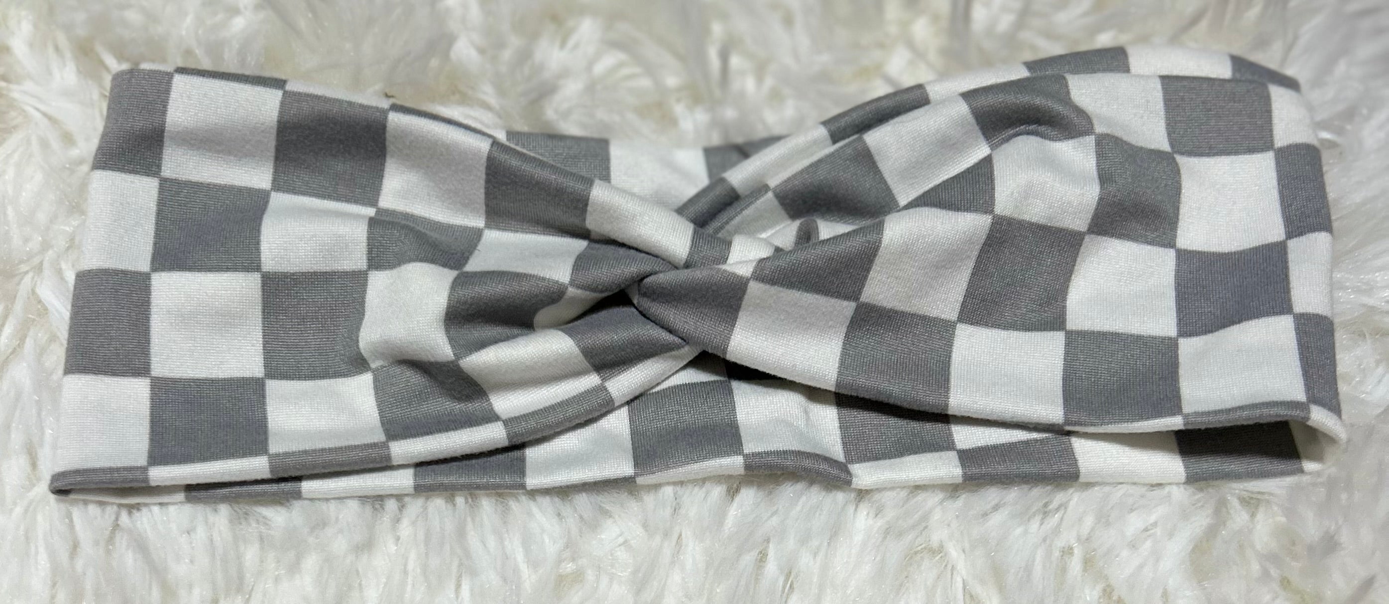 Gray and White Checker Print Headband