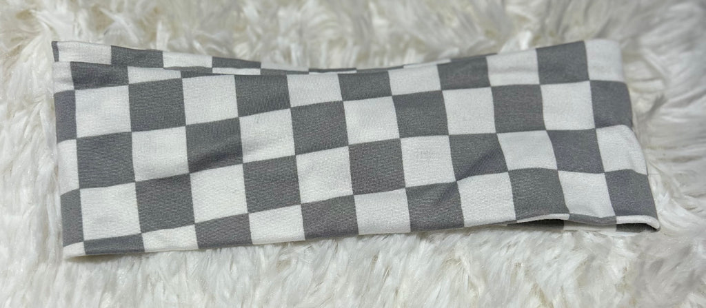 Gray and White Checker Print Headband