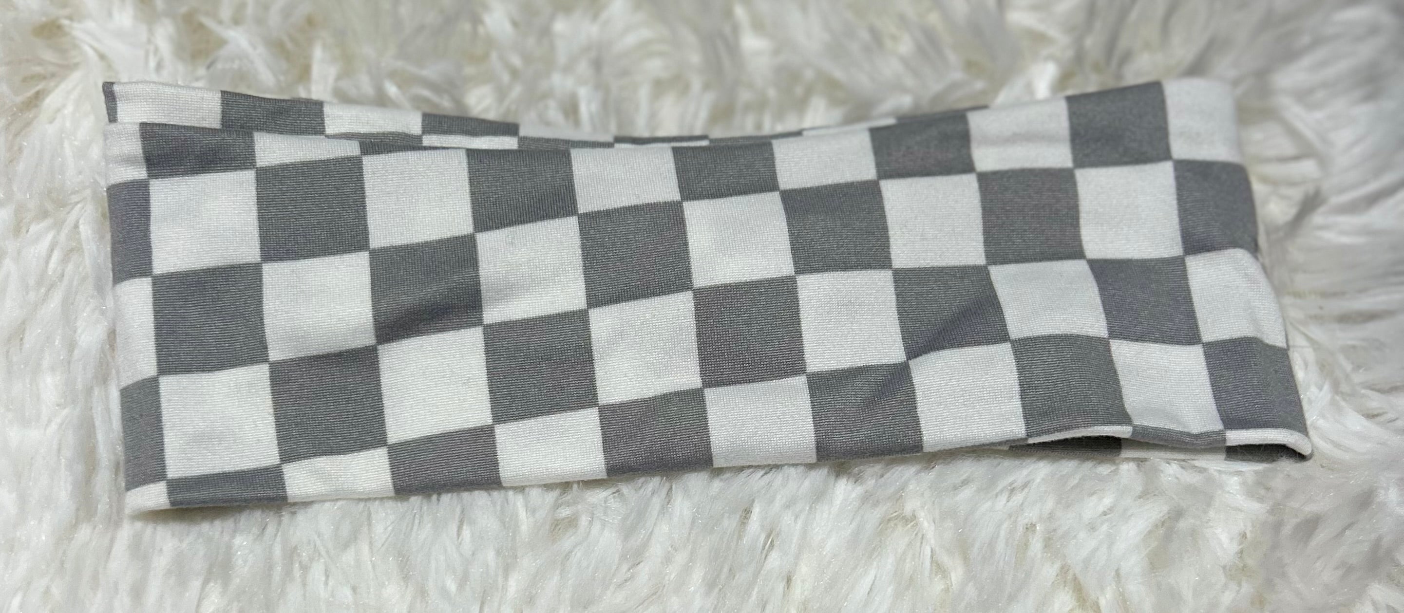 Gray and White Checker Print Headband