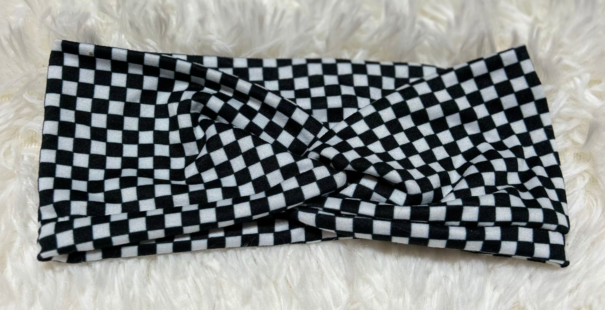 Black and White Small Checker Print Headband