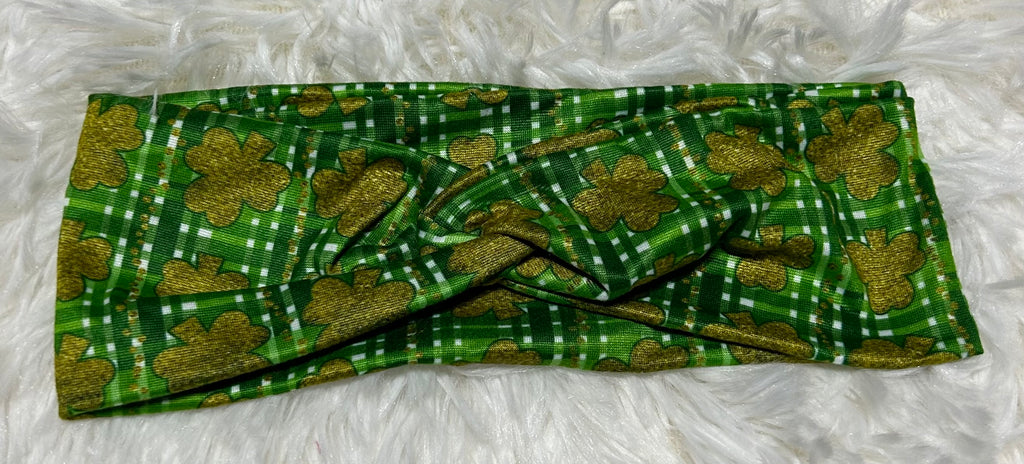 Plaid with Gold Shamrocks Headband