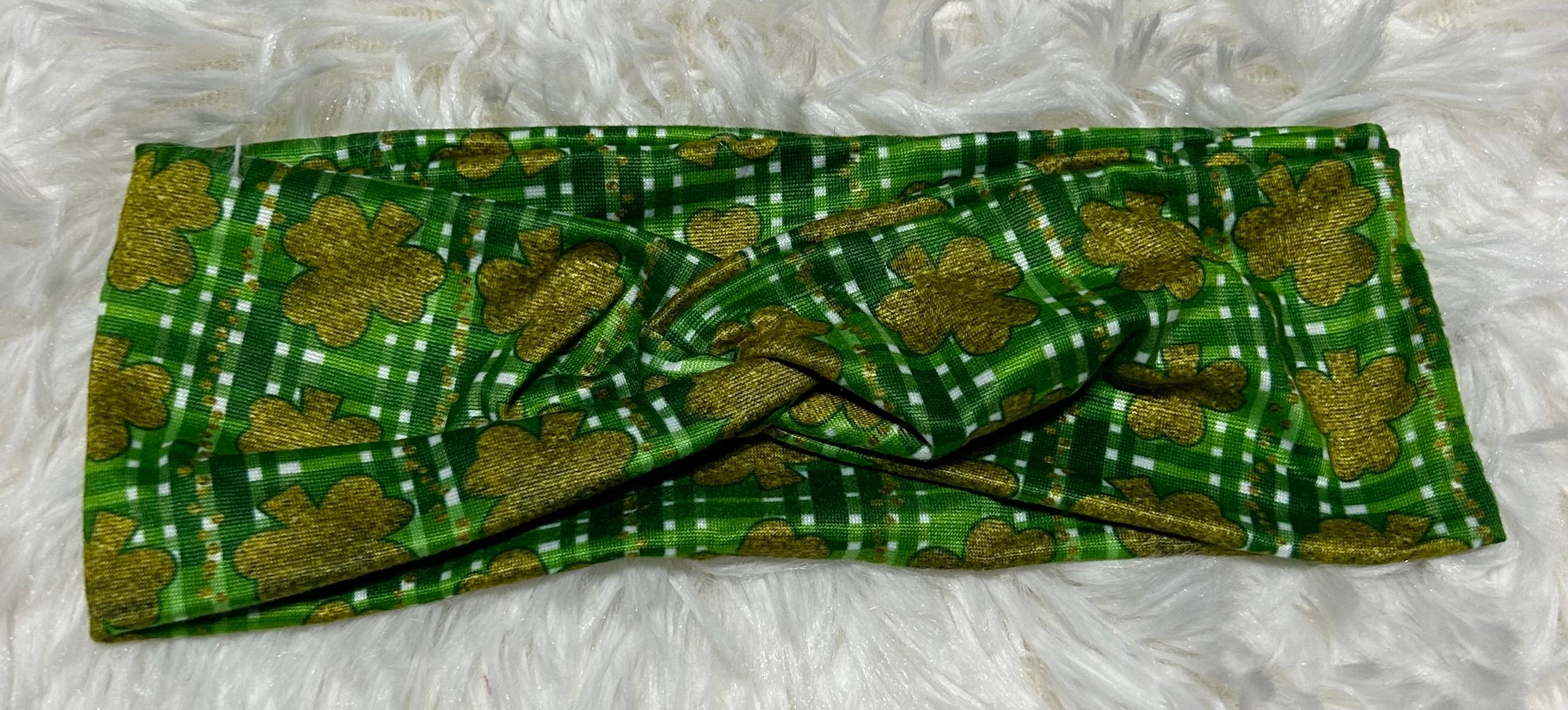 Plaid with Gold Shamrocks Headband