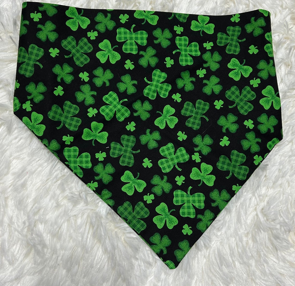 Plaid Shamrocks on Black Scrunchie Pet Bandana
