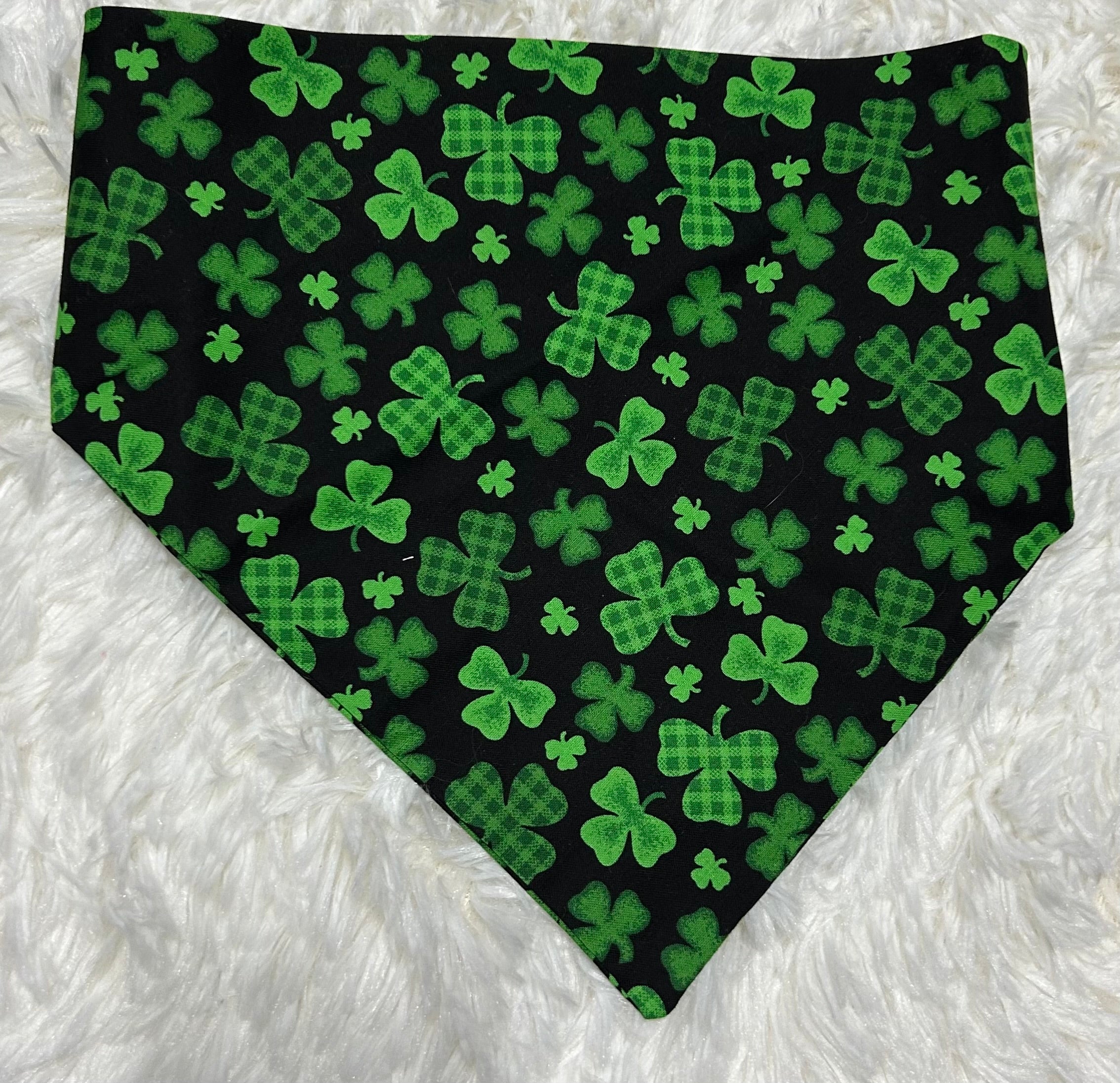 Plaid Shamrocks on Black Scrunchie Pet Bandana