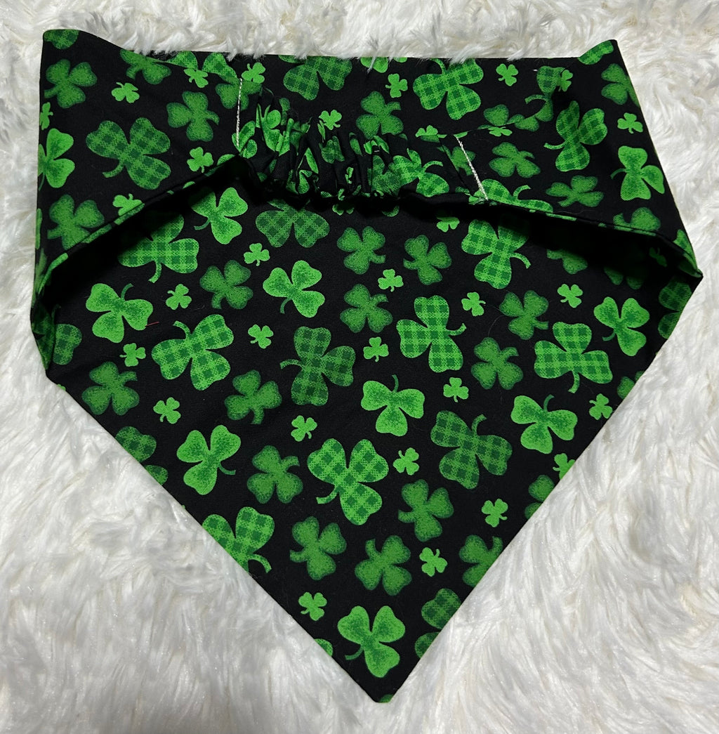 Plaid Shamrocks on Black Scrunchie Pet Bandana