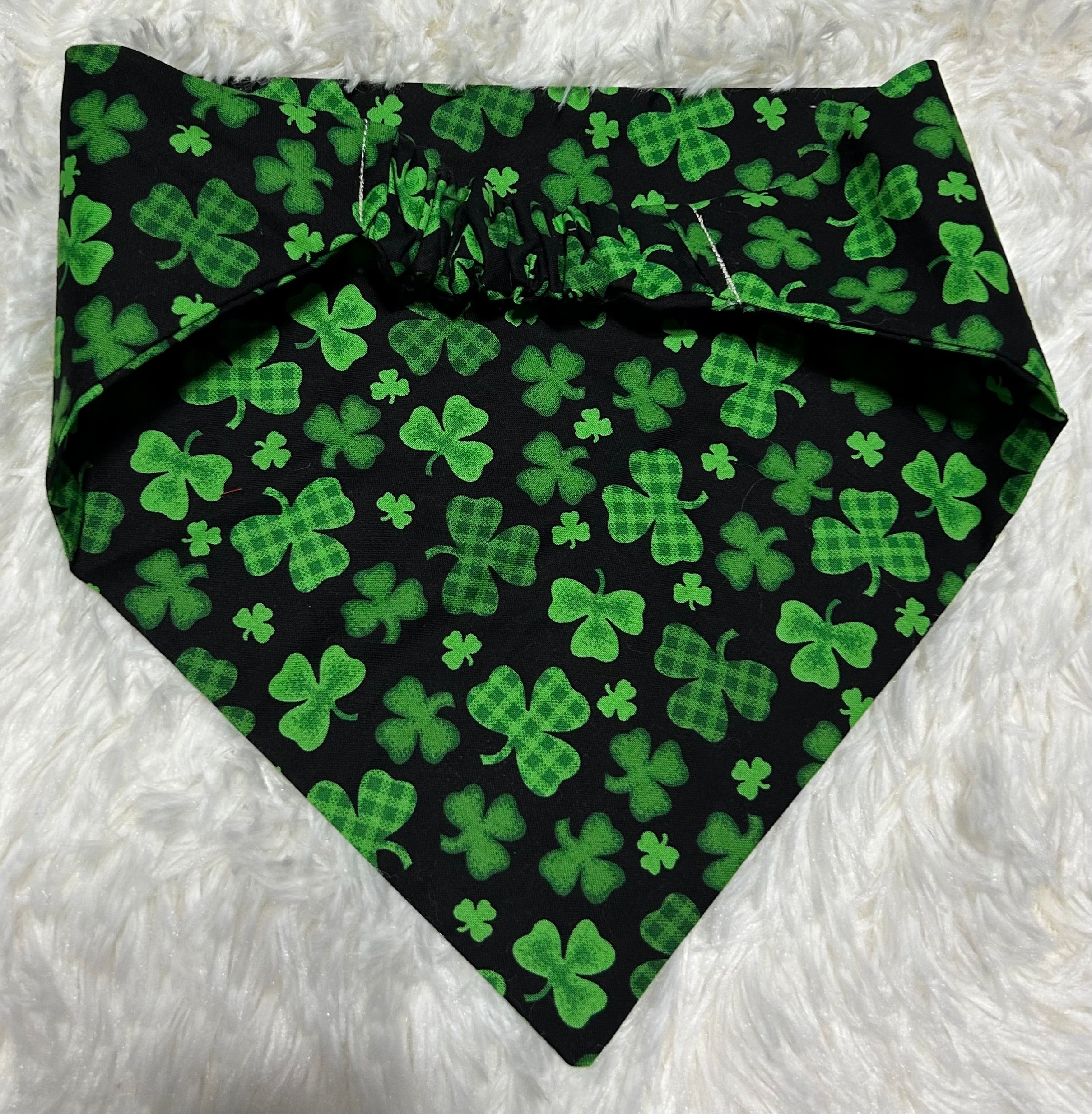 Plaid Shamrocks on Black Scrunchie Pet Bandana