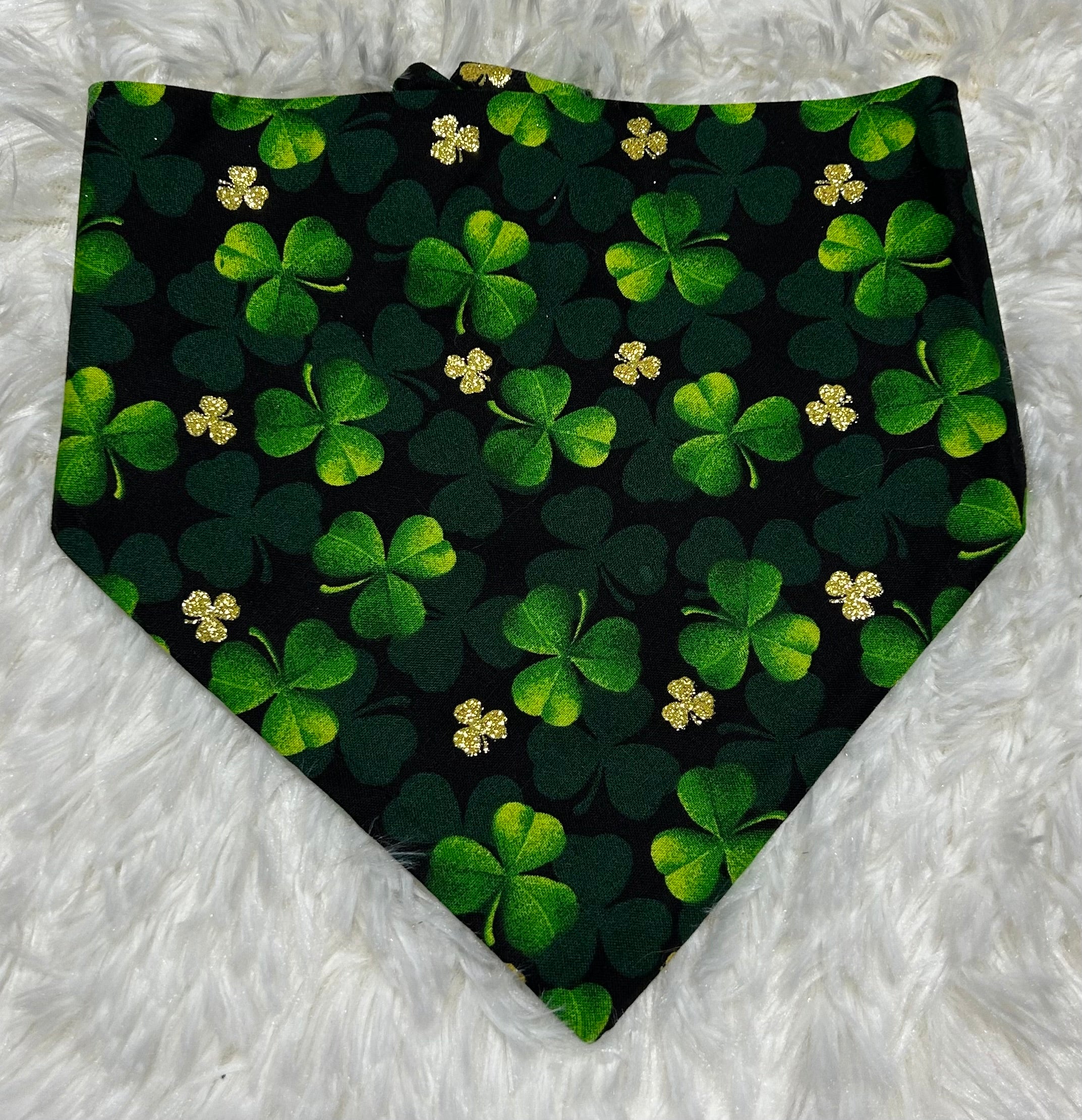 Watercolor Dark Shamrocks with Gold Scrunchie Pet Bandana