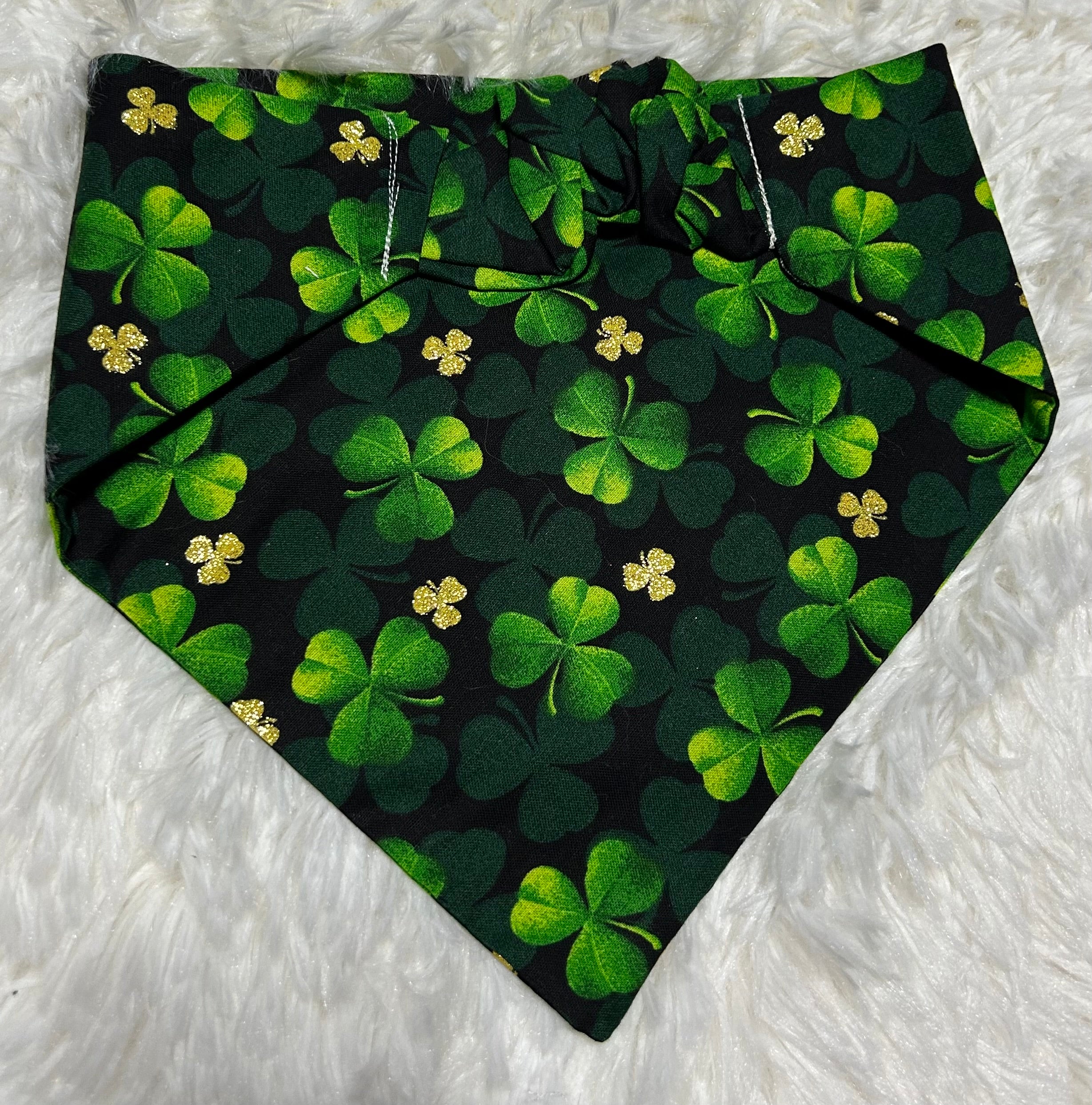 Watercolor Dark Shamrocks with Gold Scrunchie Pet Bandana