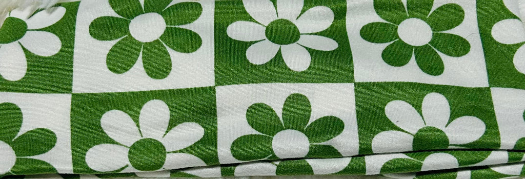 Green Flowers Checker Print Headband