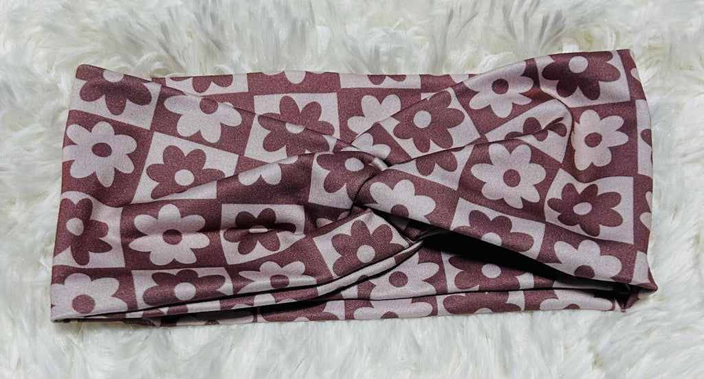 Rose Flowers Checker Print Headband