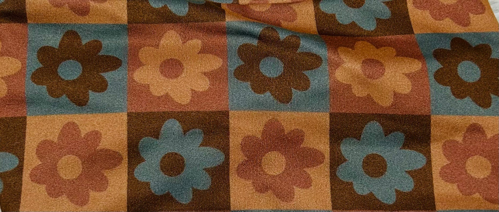 Browns and Blues Flowers Checker Print Headband