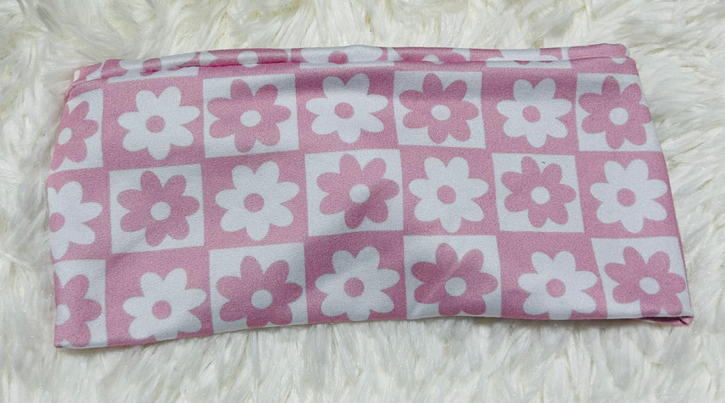 Light Pink Flowers Checkered Headband