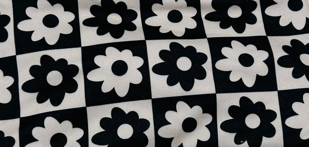 Black and White Flowers Checker Print Headband