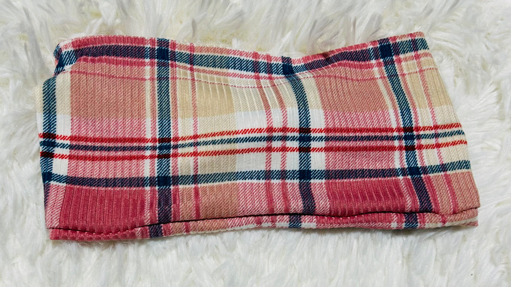 Pink/Aqua/Beige Plaid Headband