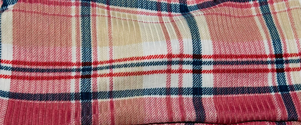 Pink/Aqua/Beige Plaid Headband