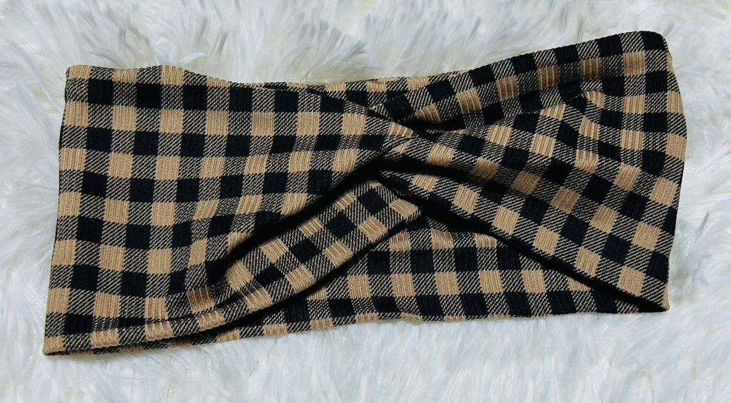Black and Beige Plaid Headband