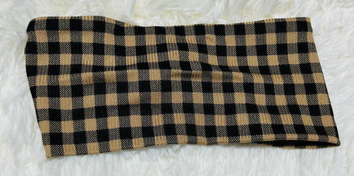 Black and Beige Plaid Headband