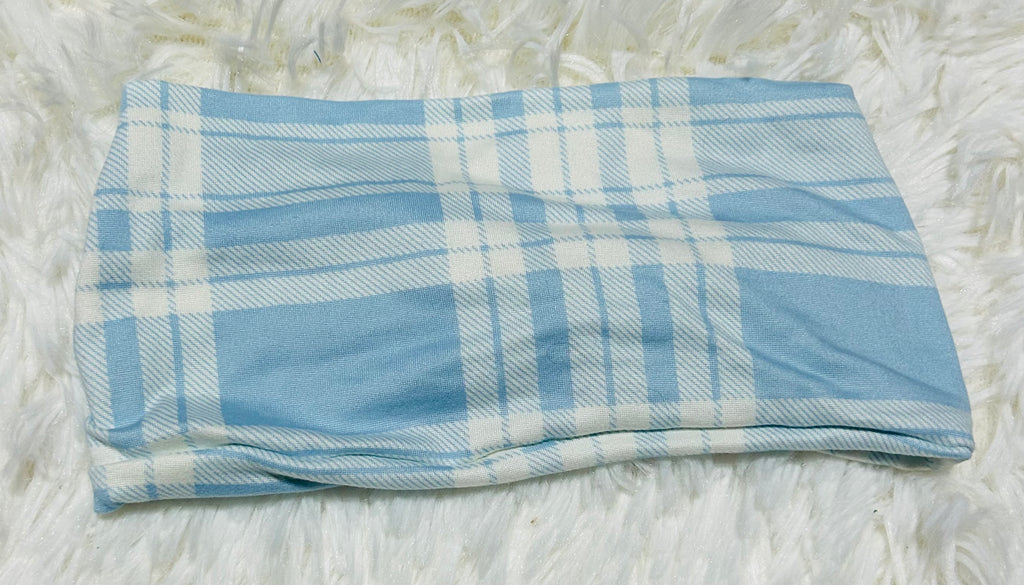 Light Blue and White Plaid Headband