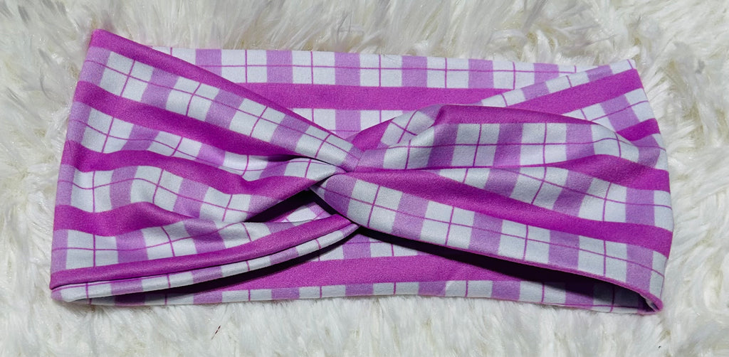 Pink and White Plaid Headband