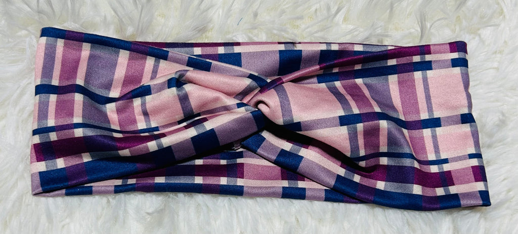 Pink and Navy Plaid Headband