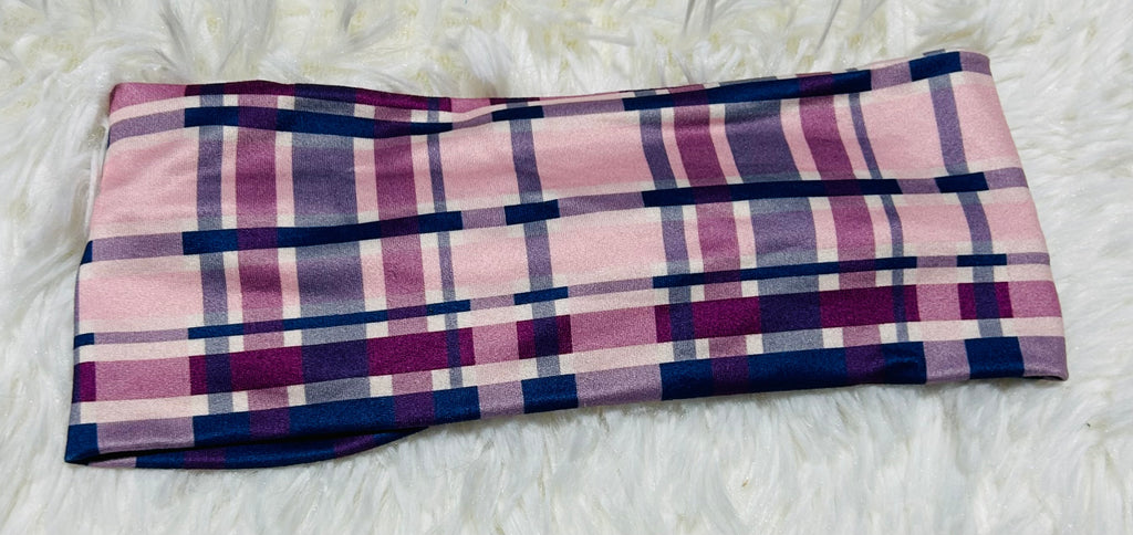 Pink and Navy Plaid Headband