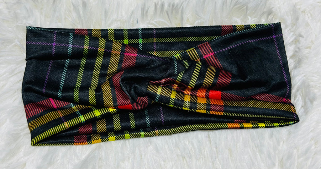 Rainbow Black Plaid Headband
