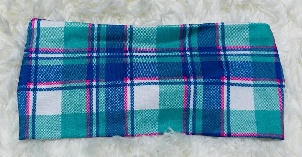 Aqua/Pink Plaid Headband