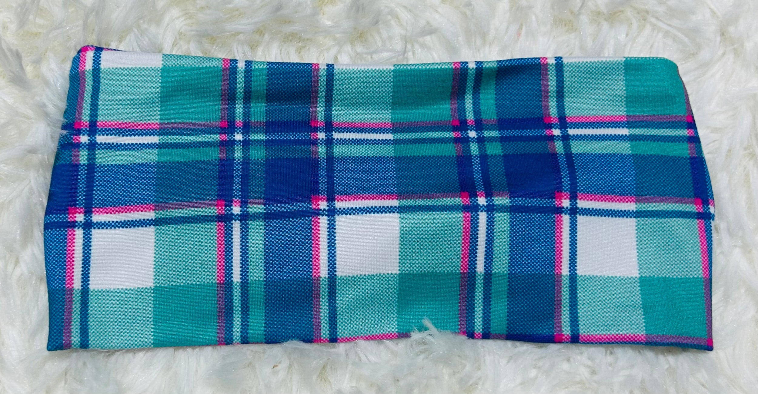 Aqua/Pink Plaid Headband