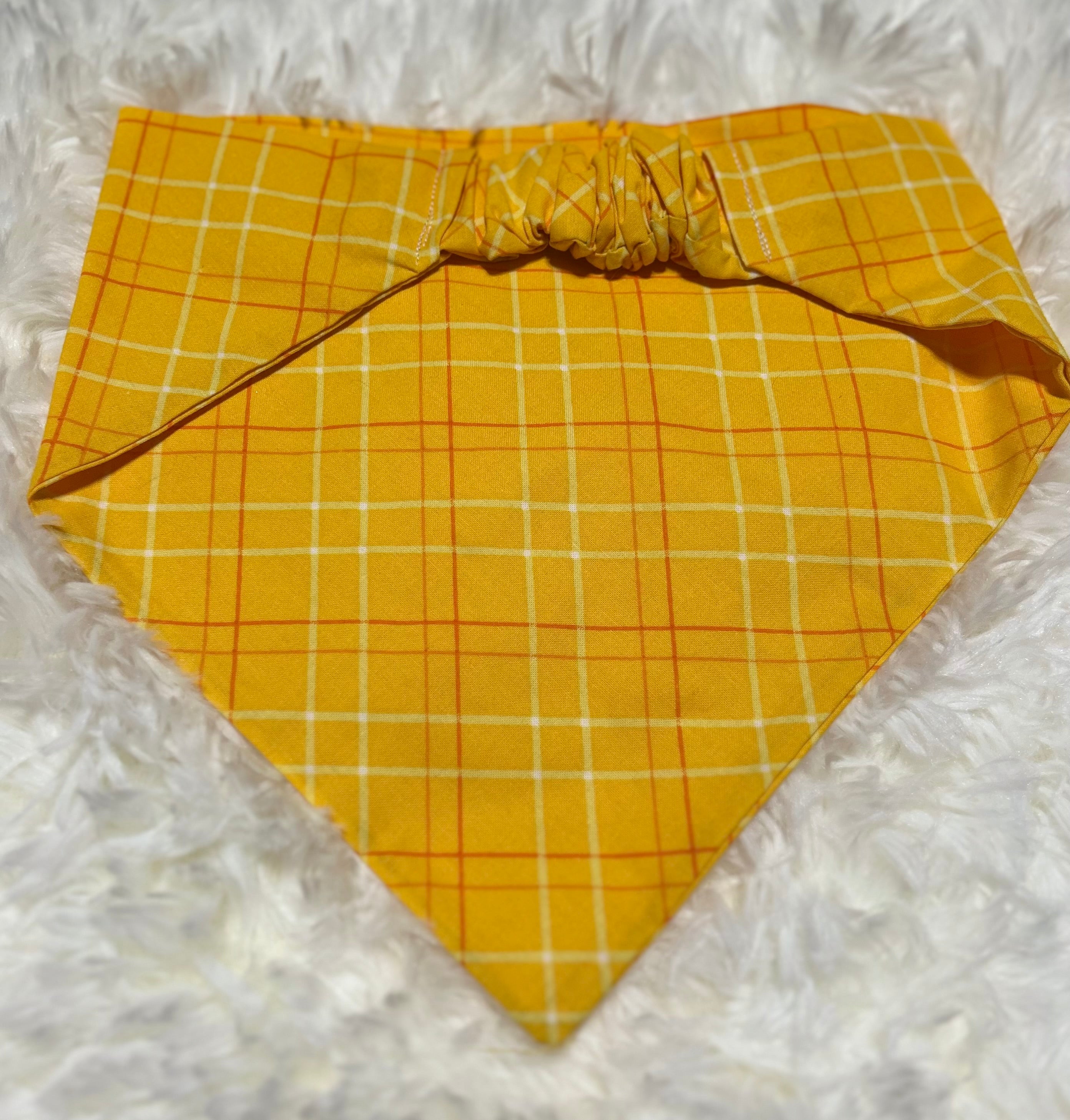 Yellow Plaid Scrunchie Pet Bandana