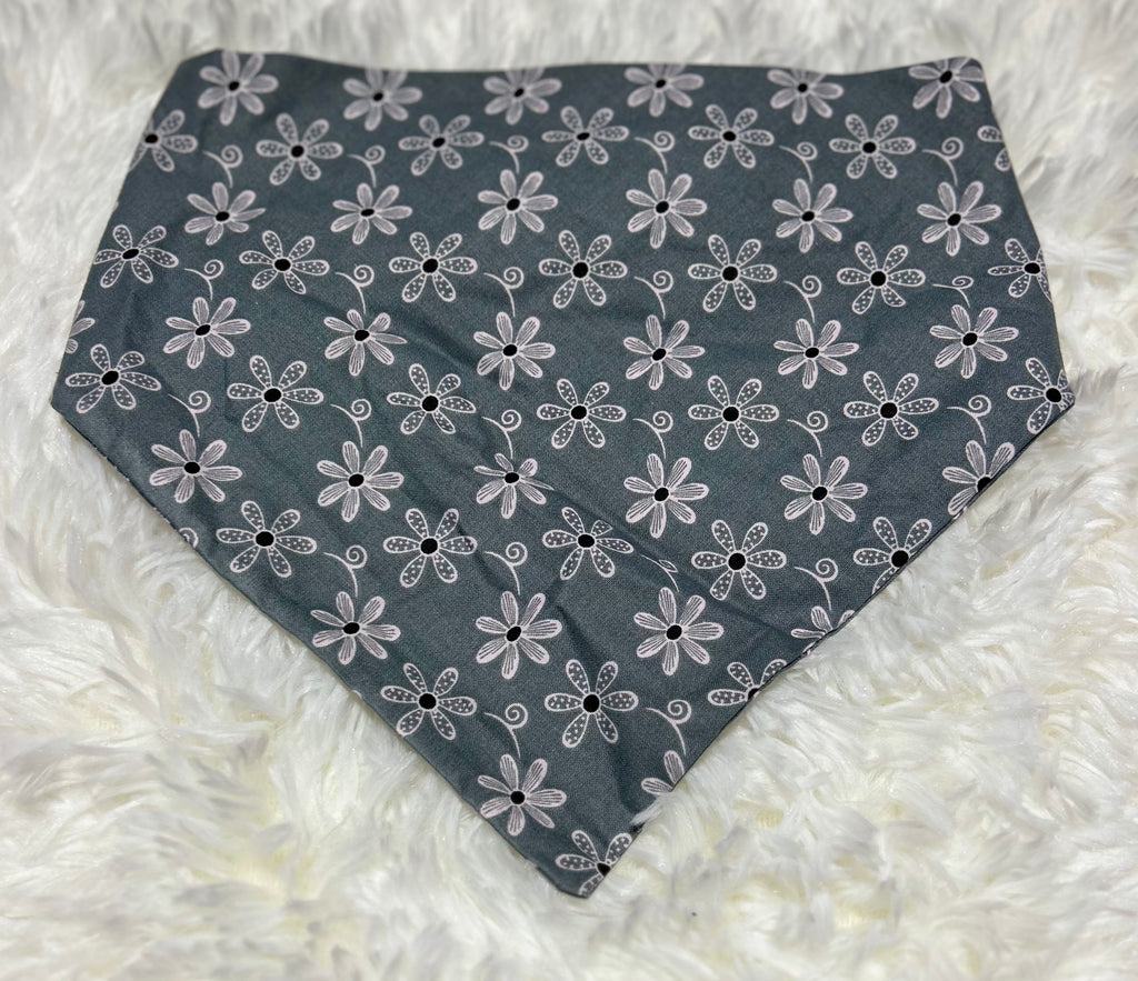 Grey with Pink Flowers Scrunchie Pet Bandana