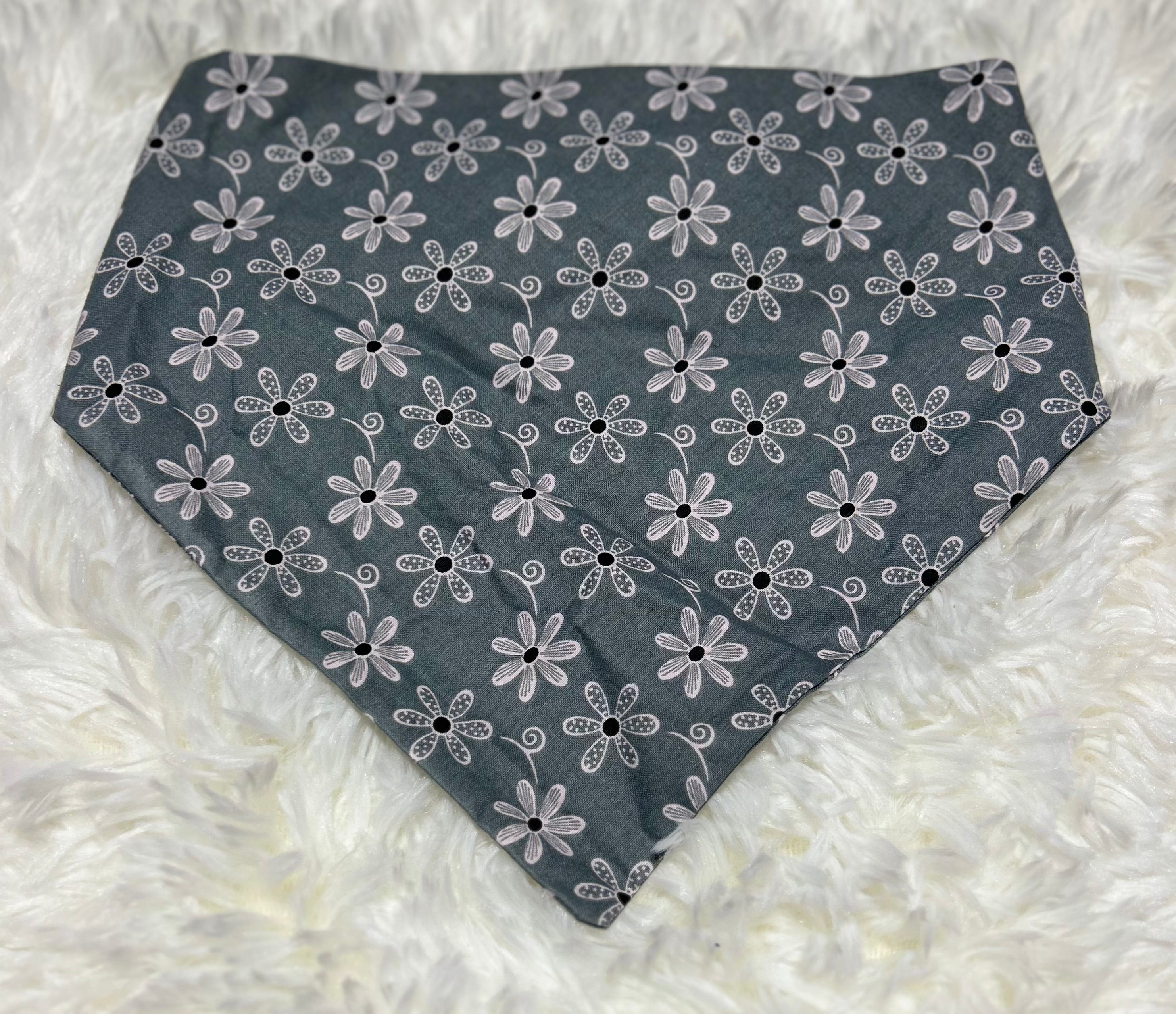 Grey with Pink Flowers Scrunchie Pet Bandana