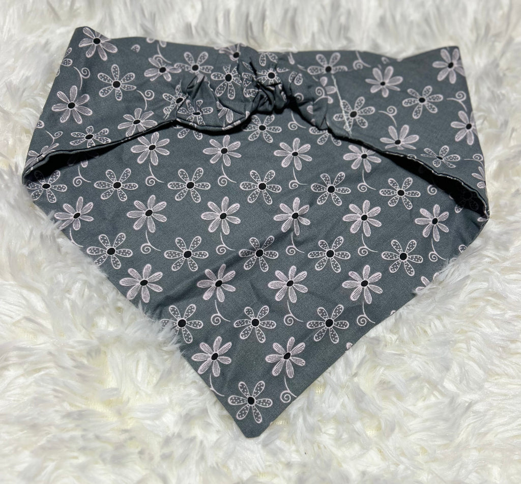 Grey with Pink Flowers Scrunchie Pet Bandana