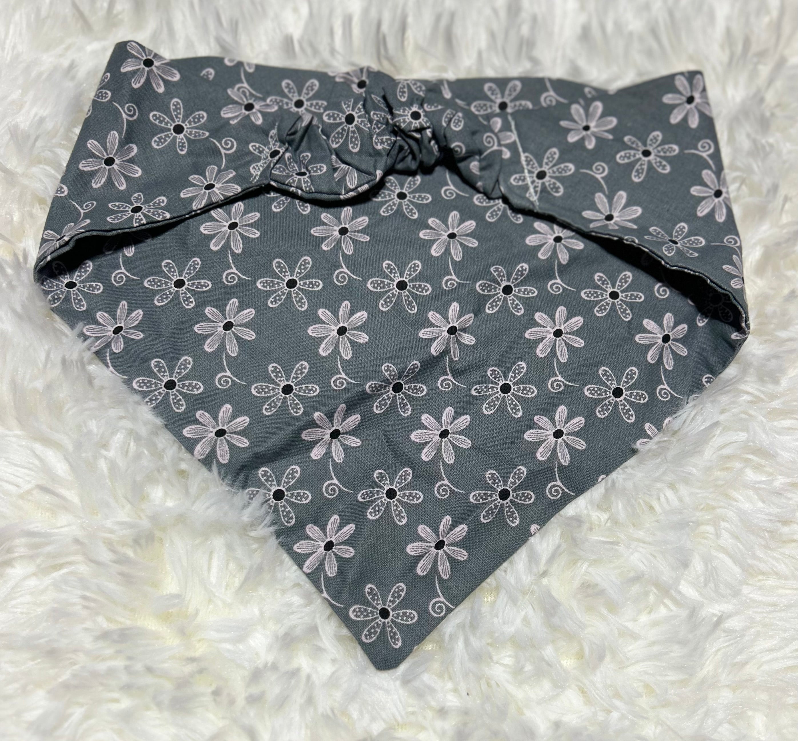 Grey with Pink Flowers Scrunchie Pet Bandana