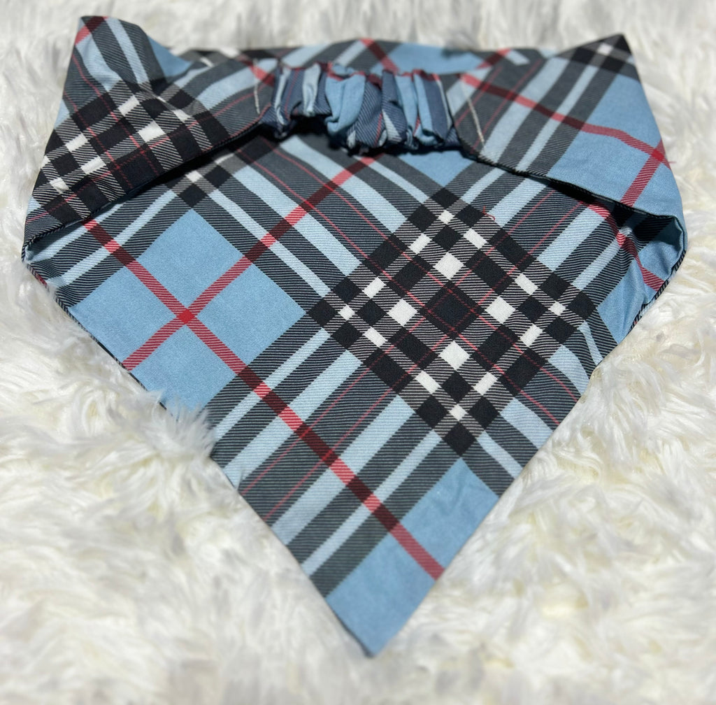Blue/Black Plaid Scrunchie Pet Bandana