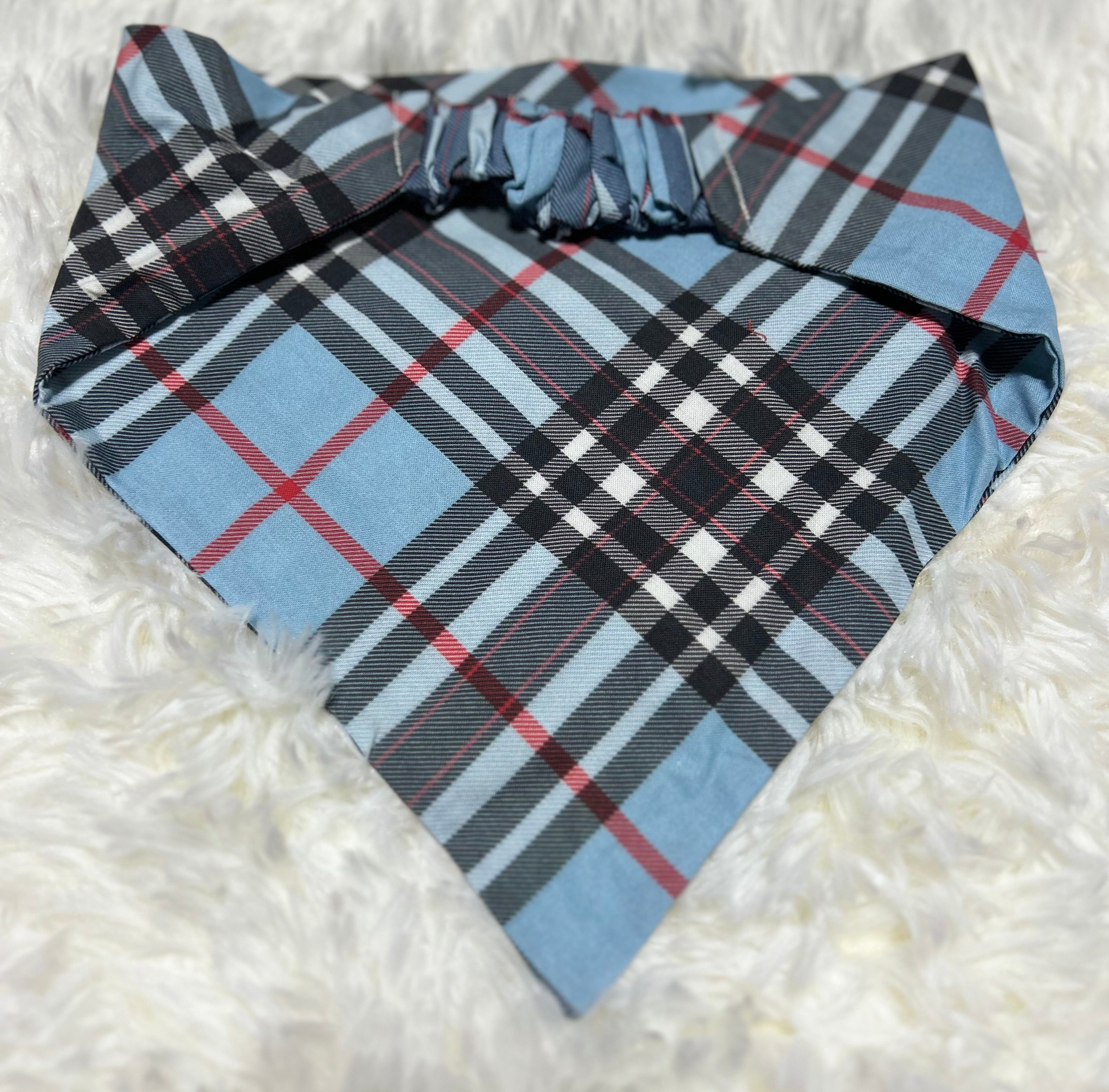 Blue/Black Plaid Scrunchie Pet Bandana