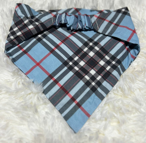 Blue/Black Plaid Scrunchie Pet Bandana