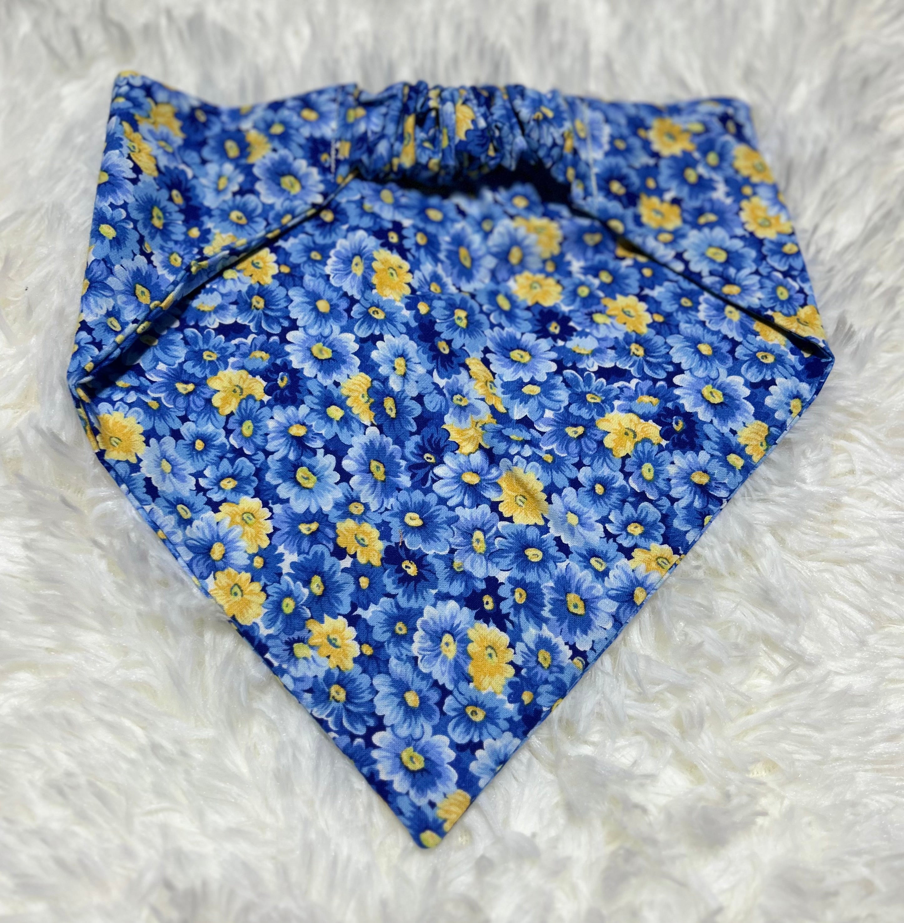 Blue/Yellow Flowers Scrunchie Pet Bandana