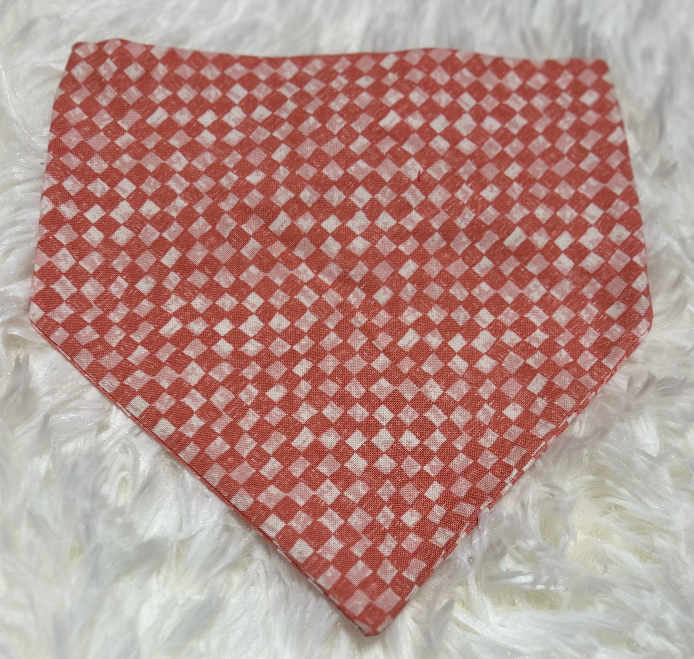 Salmon Small Checkered Scrunchie Pet Bandana