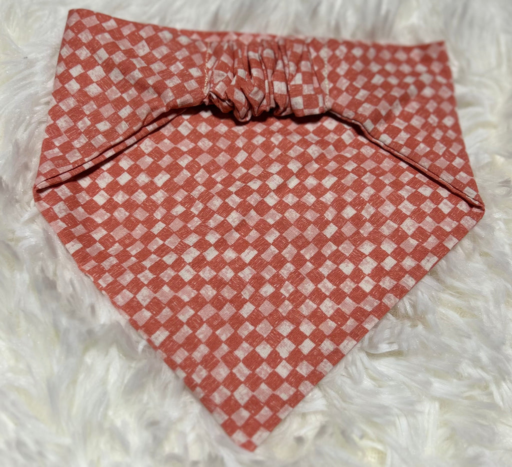 Salmon Small Checkered Scrunchie Pet Bandana