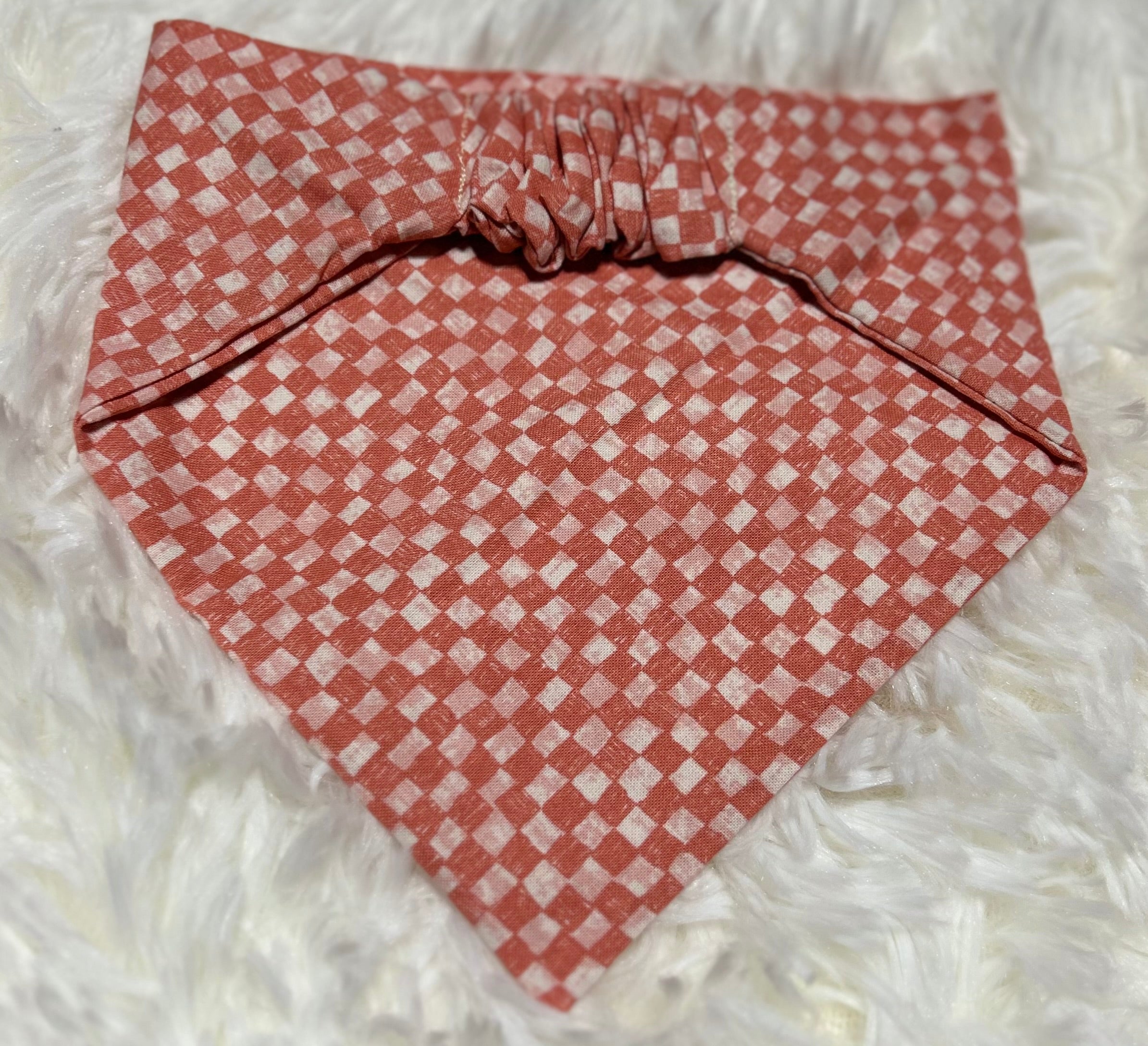 Salmon Small Checkered Scrunchie Pet Bandana