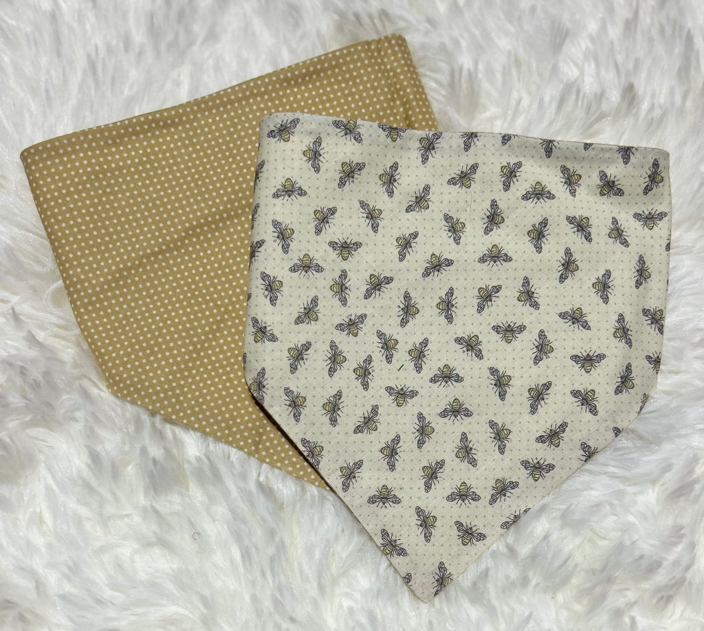 Beige Polka Dots/Bees Reversible Scrunchie Pet Bandana