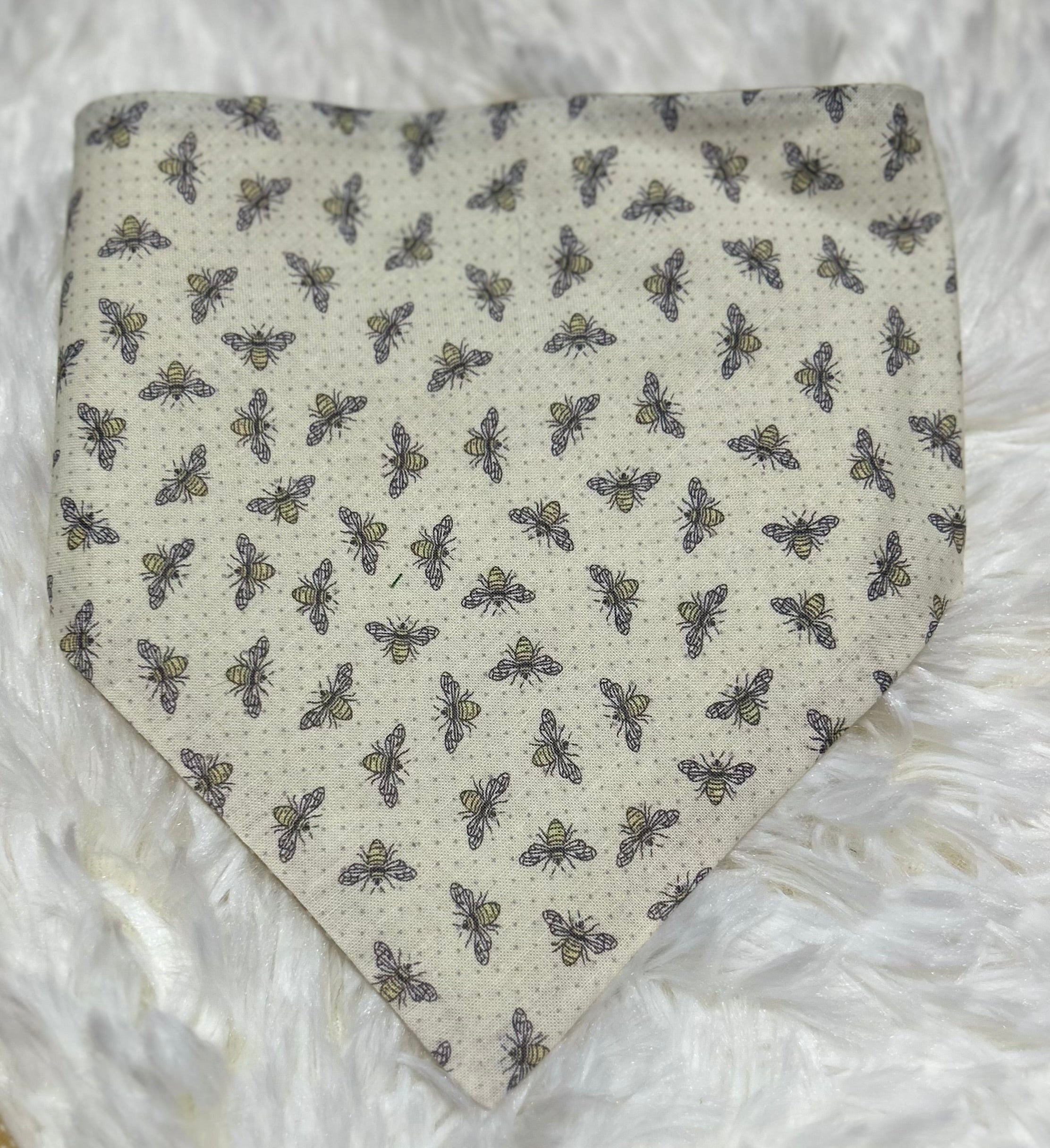 Beige Polka Dots/Bees Reversible Scrunchie Pet Bandana