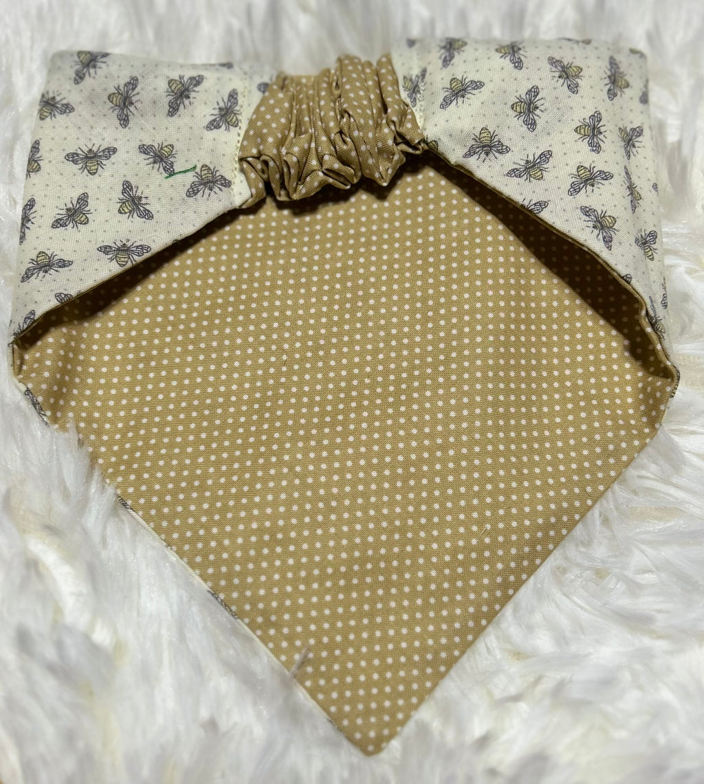 Beige Polka Dots/Bees Reversible Scrunchie Pet Bandana
