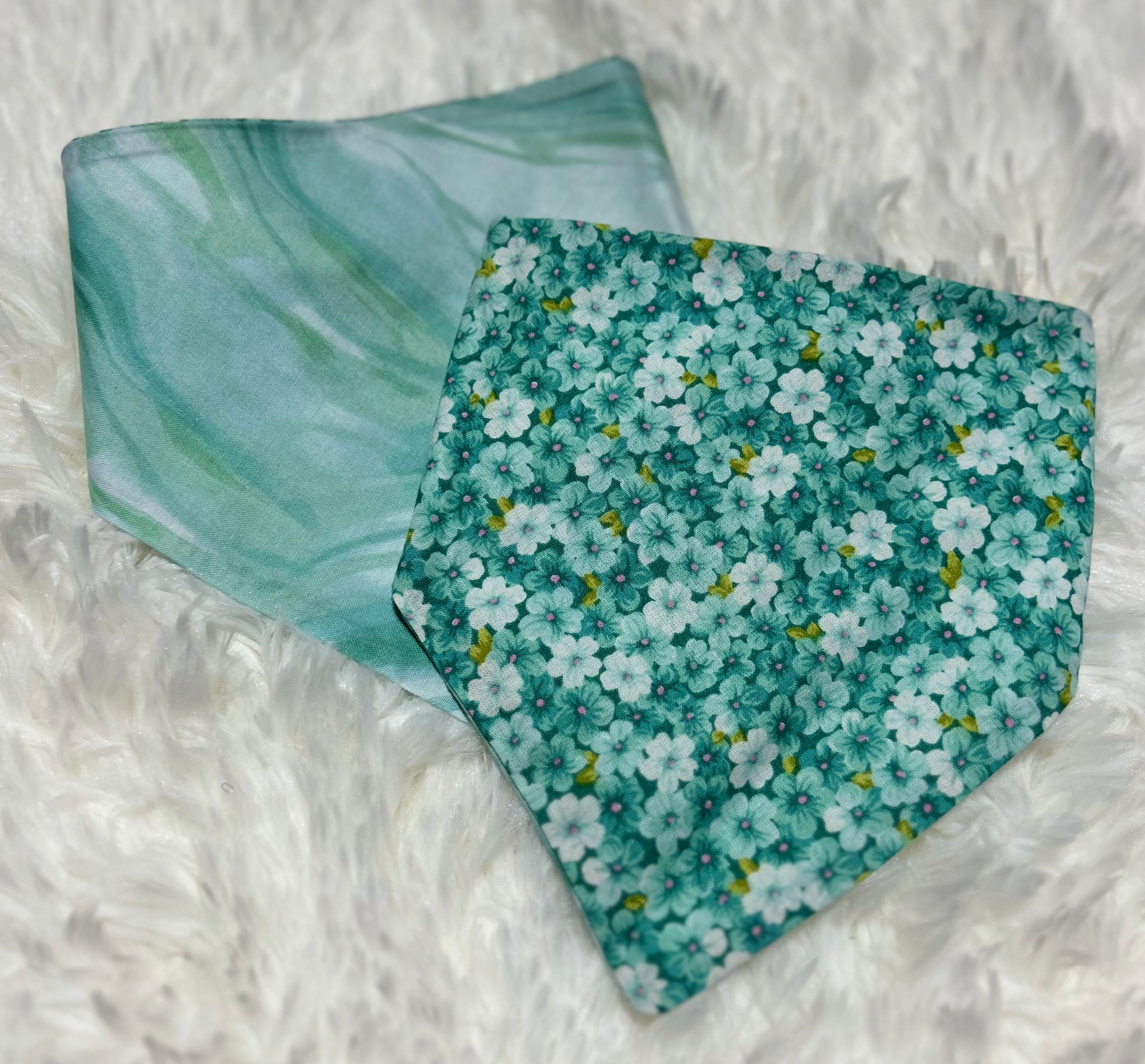 Aqua Floral/Seascape Reversible Scrunchie Pet Bandana