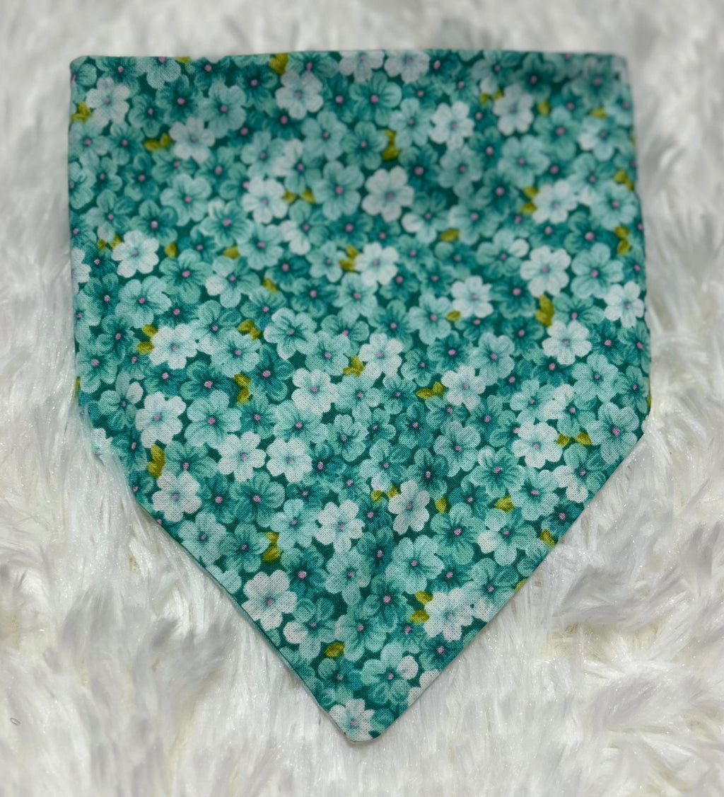 Aqua Floral/Seascape Reversible Scrunchie Pet Bandana