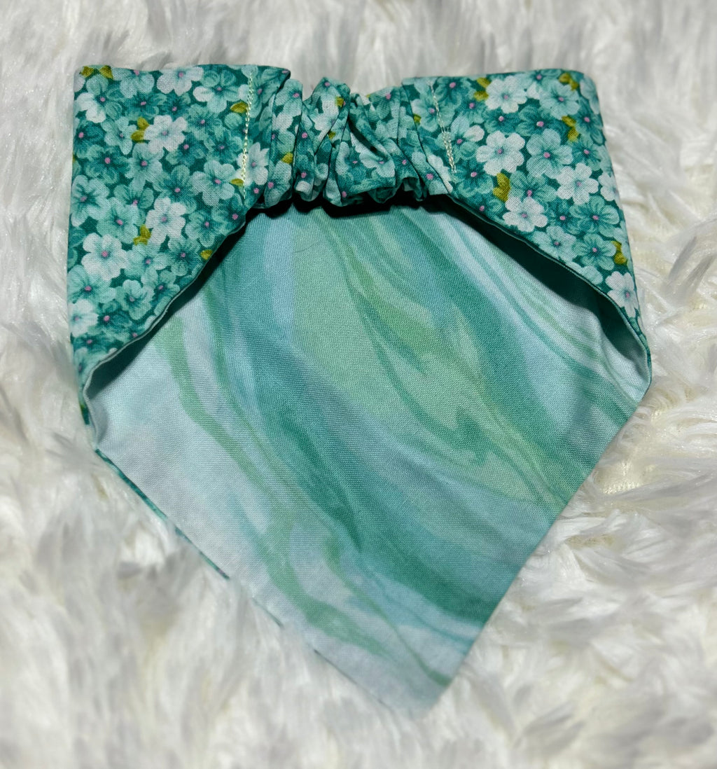 Aqua Floral/Seascape Reversible Scrunchie Pet Bandana
