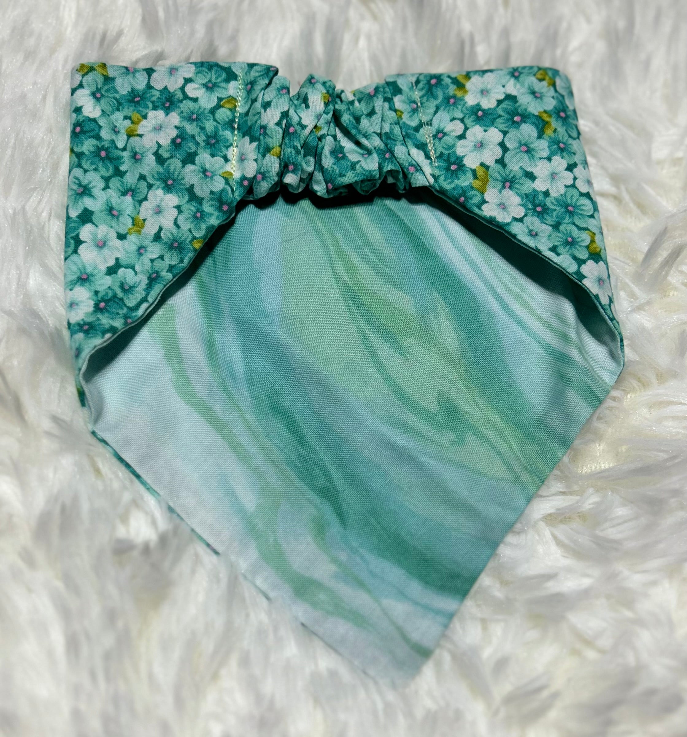 Aqua Floral/Seascape Reversible Scrunchie Pet Bandana